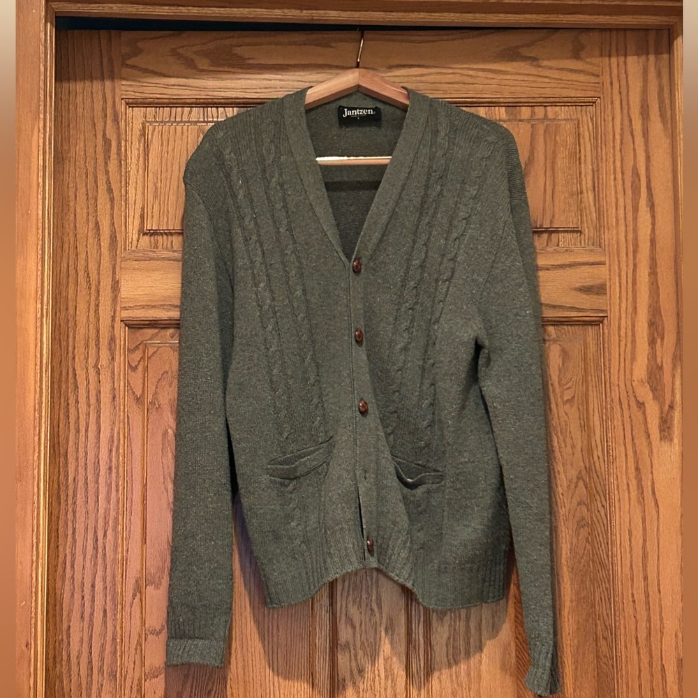 Vintage Jantzen Men's Wool Blend Cardigan with Pockets, Made in USA